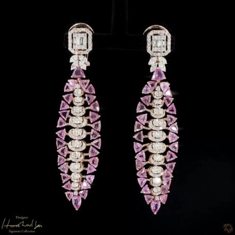 Pink Sapphire Triangle Earrings
