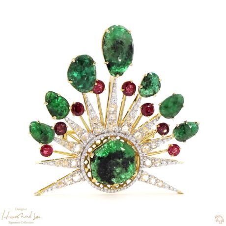 Emerald, Ruby & Rose-cut Brooch