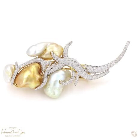 Golden Baroque Pearl Brooch