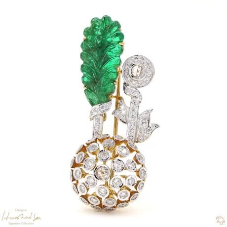 Carved Emerald & Diamond Brooch