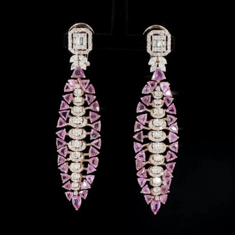 Pink Sapphire Triangle Earrings