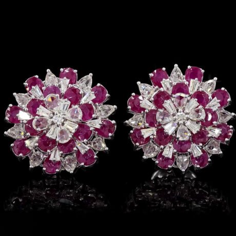 Ruby & Rose-cut Floral Earrings