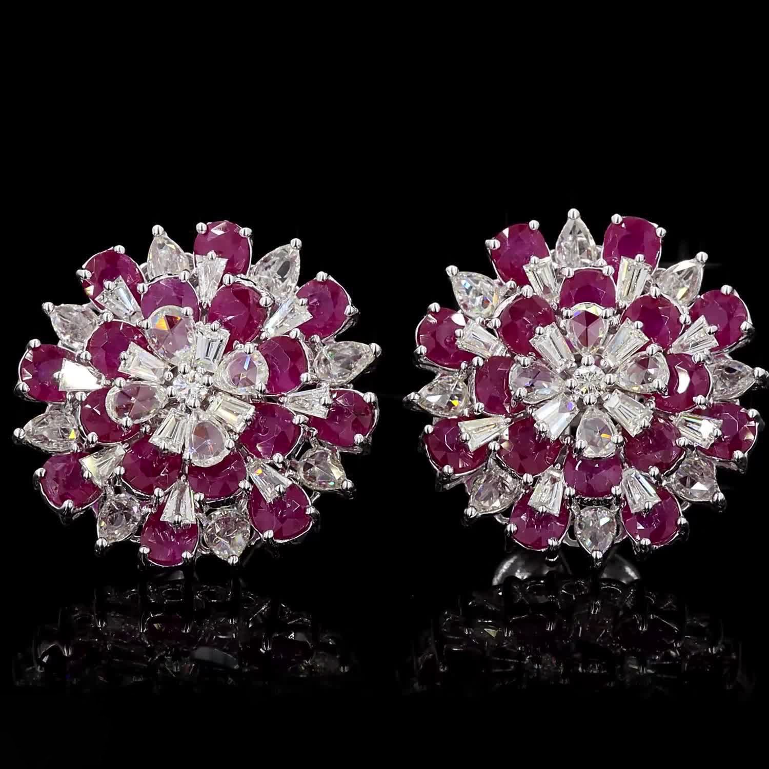 Ruby & Rose-cut Floral Earrings