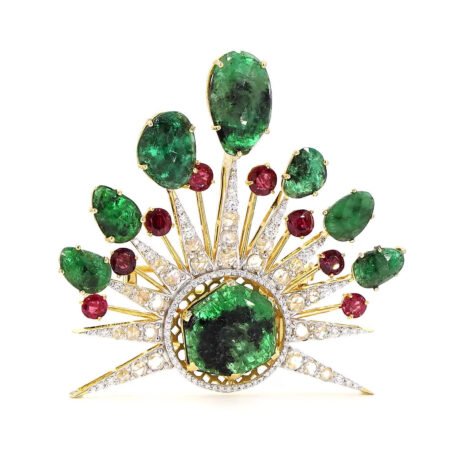 Emerald, Ruby & Rose-cut Brooch