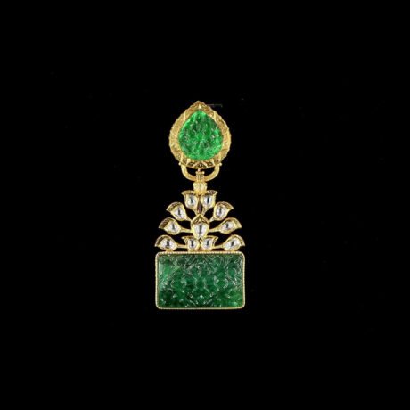 Carved Emerald & Polki Brooch